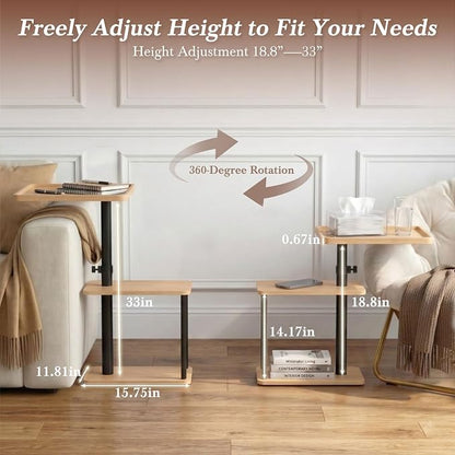 Faesun C Table End Table Adjustable Height, 360°Swivel TV Tray Table - Image 8