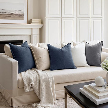 MIULEE Decorative Linen Euro Sham Pillow Covers 24x24 Indigo Blue | Boho - Image 4