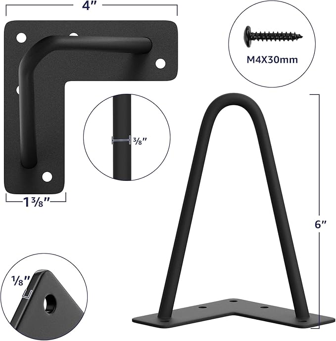 SMARTSTANDARD 6 Inch Heavy Duty Hairpin Furniture Legs, Metal Home DIY Projects - Image 2