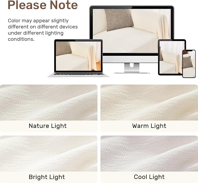 2 Pieces Sectional Couch Covers L Shaped Cover XXL Cream White | Thick Washable - Image 8