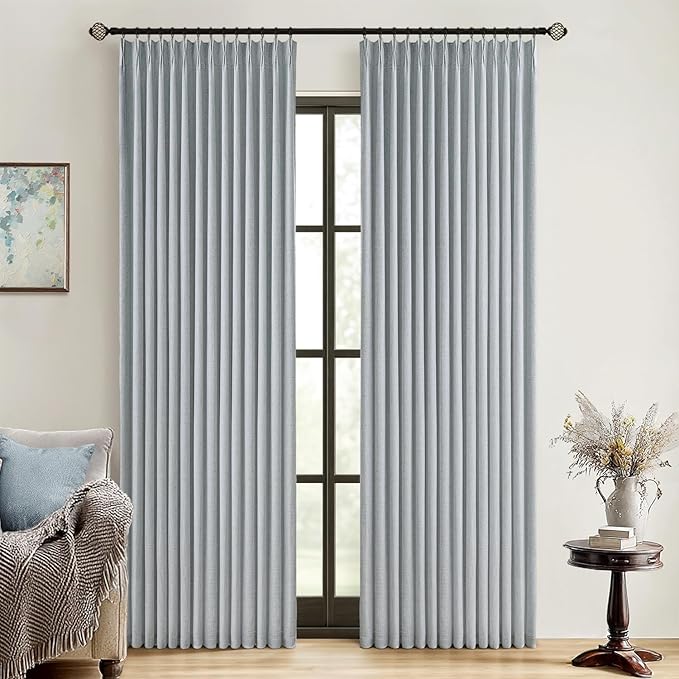 MIULEE Grayish Blue Pinch Pleated 100% Blackout Curtains 40x102 Inches | Room by MIULEE