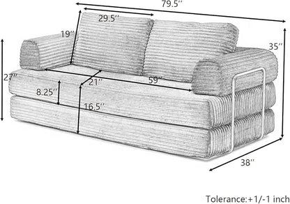 HANXIN 80 Inch Convertible Sleeper Sofa Bed, High Back Plush Corduroy Folding - Image 3