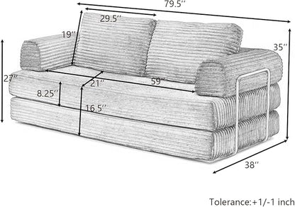 HANXIN 80 Inch Convertible Sleeper Sofa Bed, High Back Plush Corduroy Folding - Image 3