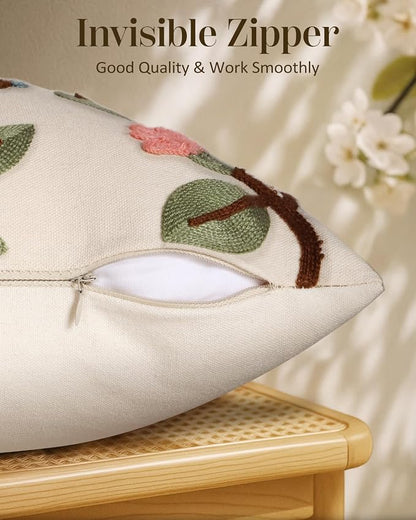 Embroidered Throw Pillow Cover 20x20 Inch, Bird Lemon | Decorative Pillow Cover - Image 3