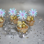Gyufise 20Pcs Foil Firework Cupcake Toppers Happy Birthday Cake Toppers Sparkle Tinsel Flower Drink Stirrers Cocktail Food Fruit Toothpicks for Valentine's Day Party Supplies Light Blue