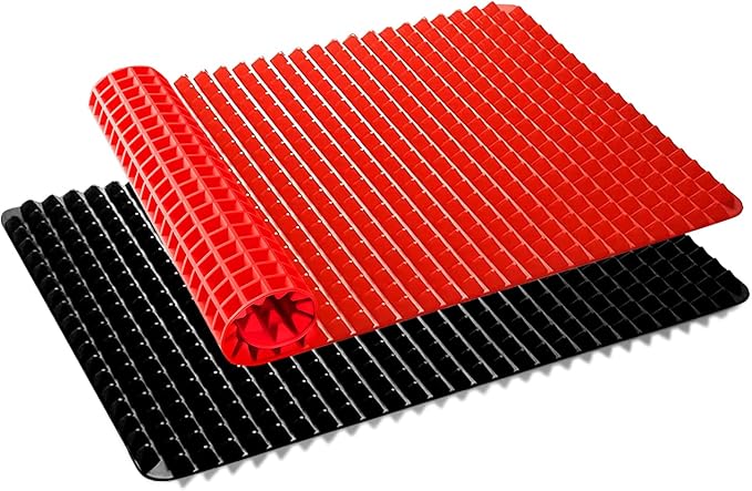 Silicone Baking Mat Red Pyramid Non Stick Bacon Microwave Tray Pastry Mats Red BBQ Grill Mat Baking Supplies oven Liners For Bottom Of Oven - 16 X 11''Silicone Mats For Kitchen Counter 2 Pack