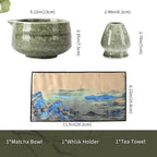 Japanese Ceramic Matcha Bowl - 16oz Speckle Glaze Chawan & Whisk Stand for Perfect Froth, Dishwasher Safe Green