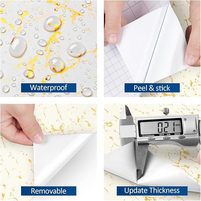 FunStick 24"x200" Off White and Gold Marble Peel and Stick Wallpaper Self - Image 5
