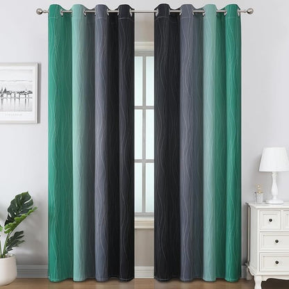 Black and Green Ombre Blackout Curtains 84 Inches Long | Gradient Curtains - Image 2