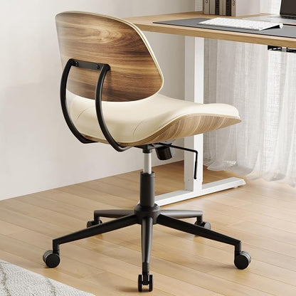 Armless Office Chair with Wheels, PU Leather Adjustable Height Desk Chair - Image 6