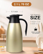 70 OZ Updated Thermal Coffee Carafe for keeping hot, 2 PCS Carafe for hot liquid, Insulated Stainless Steel Vacuum Thermal Pot for Coffee, Hot Water,Keep Hot 12 Hours (Gold+Gold)
