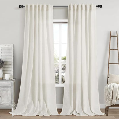 Cream Linen Sheer Curtains 102 Inches 2 Panels Set Back Tab Rod Pocket Extra by Nanspring