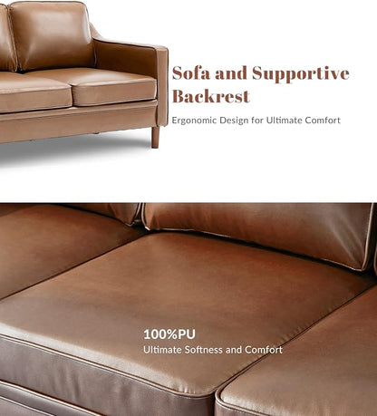 Kingfun 80" Faux Leather Sofa, 3 Seater Couch, Mid Century Modern Couches - Image 8