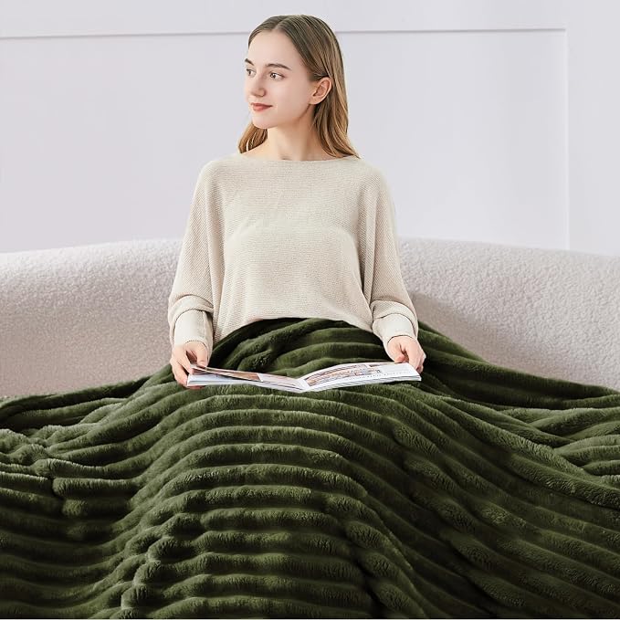 BEDELITE Ribbed Twin Blanket for Couch & Bed, Olive Green, Warm Yet Lightweight - Image 6