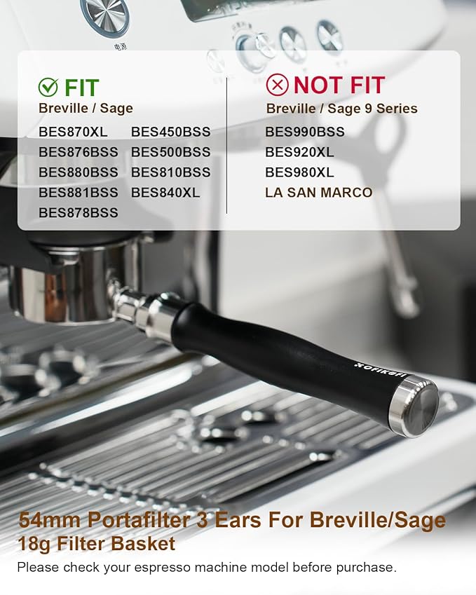 54mm Bottomless Portafilter, 3 Ears Bottomless Naked Portafilter Compatible with Breville/Sage Barista Express BES870/876/878/880/881/450/500/810/840, with Puck Screen and 18g Filter Basket