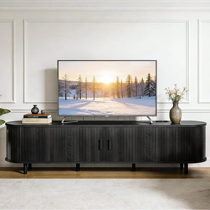 80" Mid Century Modern TV Stand, Wood TV Consoles - Image 3