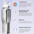 SENDESTAR 32oz Water Bottle Wide Mouth Stainless Steel Vacuum Insulated Double Wall with 2 Straw Lids Fit in Any Car Cup Holder TXIN-32-Marbling