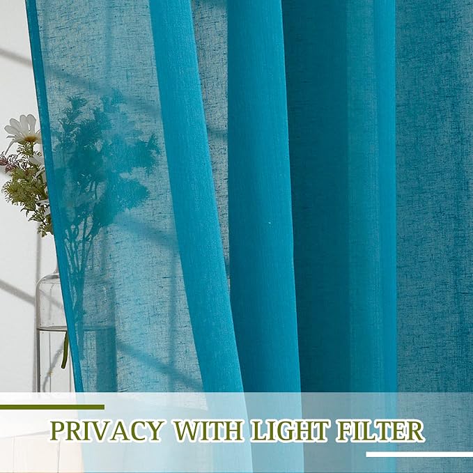 NICETOWN Linen Sheer Bedroom Curtains 72 inch Long, Grommet Top Casual Flax - Image 3