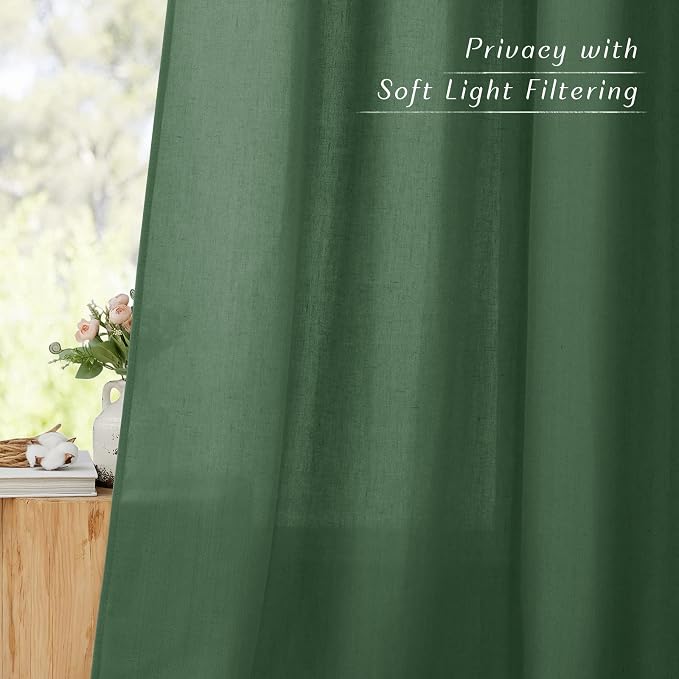 NICETOWN Olive Green Curtains 84 inch Length 2 Panels, Grommet Linen Blend - Image 3
