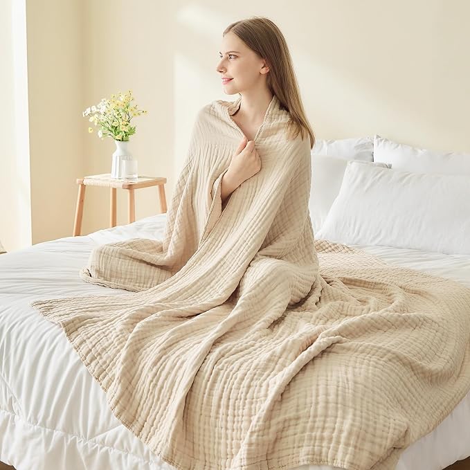 EMME Muslin Blankets for Adults Throw Blanket for Couch Breathable Gauze Soft - Image 5