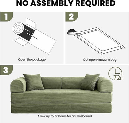 79'' Corduroy Sleeper Couch Bed, No Assembly Modular Floor Sofa - Image 7