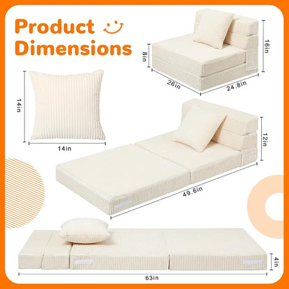 MeMoreCool Folding Sofa for Kids, Corduroy Fold Out Futon Chair, Small Foldable - Image 5
