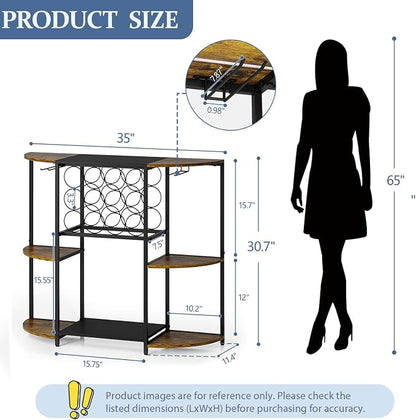 JKsmart Wine Bar Cart with LED Lights, Mini Wine Rack with Storage and Glass - Image 4