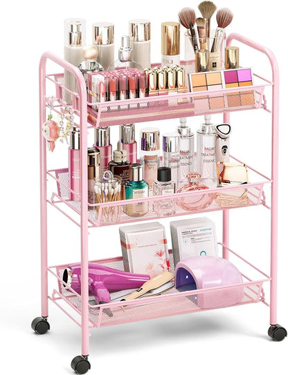 TOOLF 3 Tier Rolling Cart Pink by TOOLF