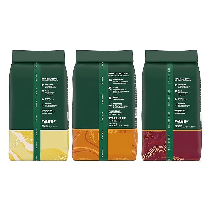 Starbucks Flavored Ground Coffee, Variety Pack, Naturally Flavored, 3 bags (11 oz each)