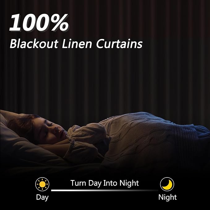 100% Blackout Linen Curtains 63 Inch Length 2 Panels Set - Image 2