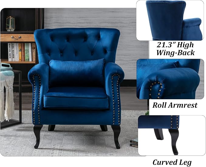 Mid-Century Accent Chair Modern Button Tufted Armchair Wingback Club Chair - Image 7