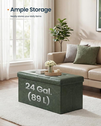 SONGMICS HOME Storage Ottoman, Removable Lid, Foldable Foot Stool, PU Leather - Image 2