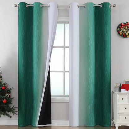 Green and Greyish White Blackout Curtains 42Wx84L 2 Panels | Ombre Curtains by ESTELARTEXTILER