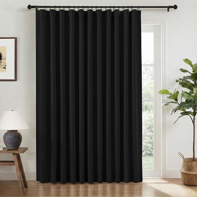 INOVADAY Linen Textured 100% Blackout Sliding Door Curtains 102x96 Black | 1 by INOVADAY