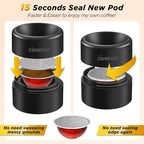 CAPMESSO Reusable Vertuoline Pod Refill Kit, 2024 Innovative for Faster Seal Reusable Vertuoline Pods with Fill & Press Brush,50pcs Aluminum Lids for Vertuoline Pod (50 Lids+1 Holder+1 Scoop)-NO PODS