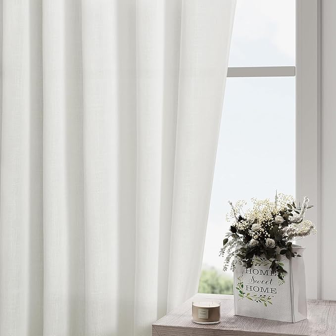 Off White Linen Curtains 84 Inch Length 2 Panels Set - Image 2