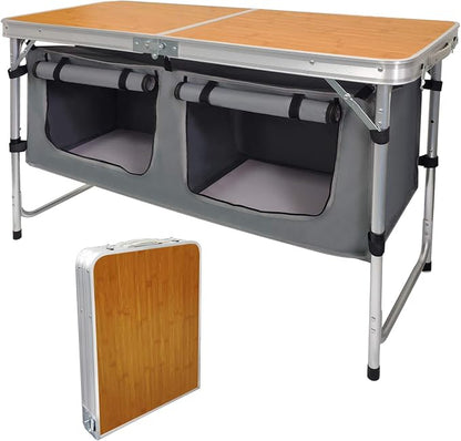 Folding Camping Table with Storage Lightweight Camp Tables Portable by HYMnature