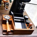 13.4'' Large Espresso Knock Box and Tamping Station, Solid Wood Espresso Accessories Organizer Box for 51MM-58MM Tamper, Distributor, Portafilter, High-Capacity Espresso Coffee Organizer