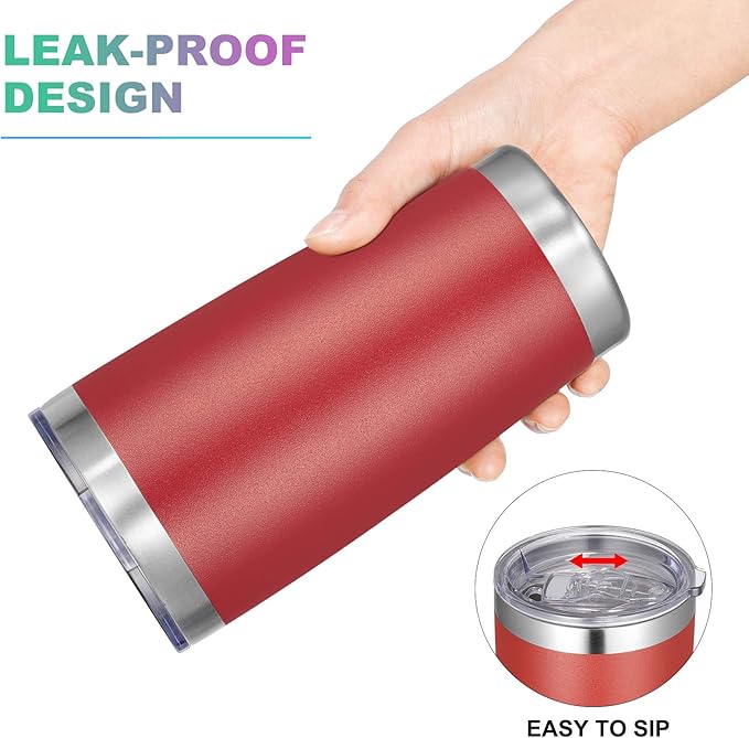 VEGOND 20oz Tumbler with Lid and Straw Stainless Steel Tumbler Cup Bulk Vacuum Insulated Double Wall Travel Coffee Mug Powder Coated Coffee Cup(Powder Red 6 Pack