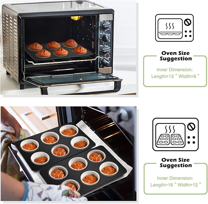TeamFar Muffin Pan, 6 Cup Muffin Tin Cupcake Pan Tray with Nonstick Coating and Stainless Steel Core, for Home/Kitchen Baking, Healthy & Heatproof, Release Easily & Easy Clean, Set of 3