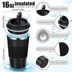 Sabary 4 Pack 16 oz Bulk Travel Coffee Mug with Lid Reusable Vacuum Insulated Coffee Tumbler Double Wall Thermal Stainless Steel Camping Tea Cup for Christmas Winter Drinks Employee Gift(Black)