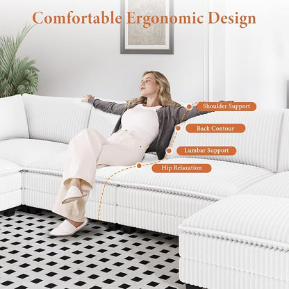 Vesgantti 143" U Shaped Sectional Modular Couch, Comfy Corduroy Upholstered - Image 4