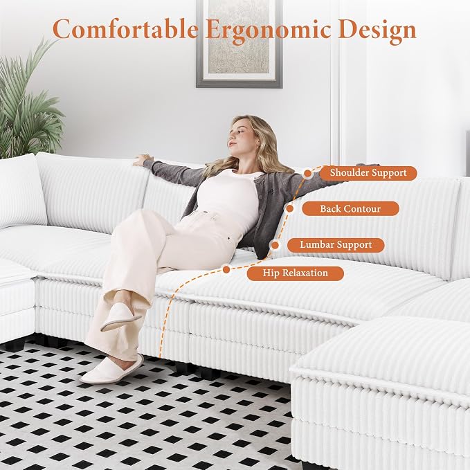 Vesgantti 143" L Shaped Modular Sectional Sofa, Comfy Corduroy Upholstered - Image 4