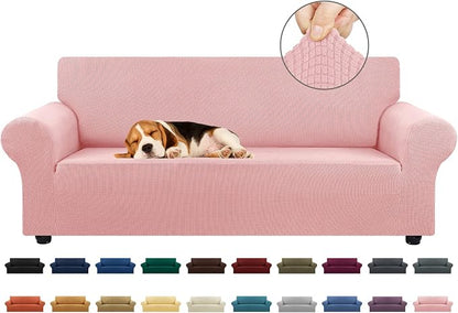 Stretch Couch Covers for Sofa, 3 Cushion Couch Slipcover, Dusty Pink | 1-Piece by KEKUOU