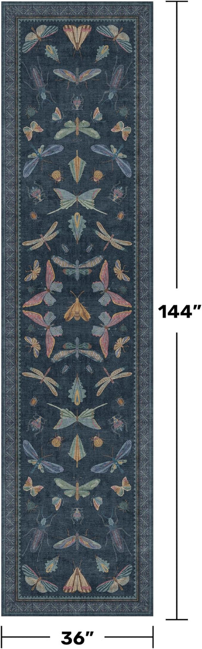 Dark Blue Vintage Hallway Runner Rug 3x12, Washable Non Slip Kitchen Carpet - Image 2