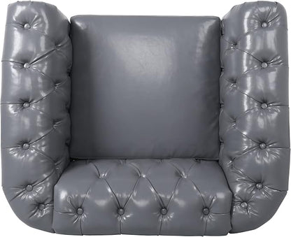 LEVNARY Leather Upholstered Armchair, Mid-Century Modern Single Sofa Chair - Image 3
