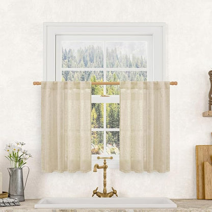 Linen Kitchen Curtains 30 Inch Length by LAMIT