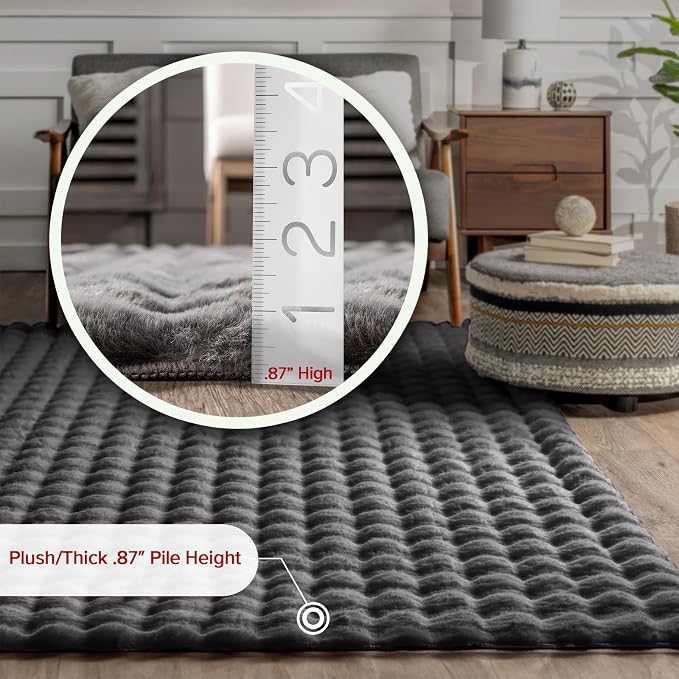 nuLOOM Jeni Dark Grey Checkered Washable Area Rug, Dark Grey - Image 2