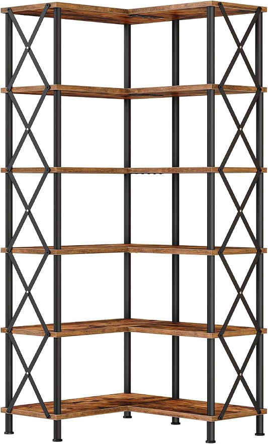HOOBRO Corner Bookshelf, 6-Tier L-Shaped Bookcase, Industrial Open Display by HOOBRO