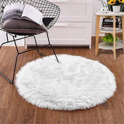 Goolela White Round Rug 3ft Fluffy Faux Sheepskin Fur Rug Small Circle Fuzzy - Image 2